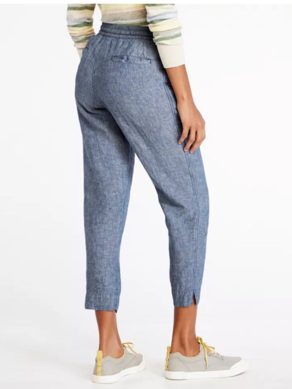 LL Bean Premium Linen Pull-On Ankle Pants, Mid-Rise Tapered-Leg coastal resort - Picture 2 of 10